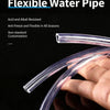 A hand is holding a clear PVC transparent flexible water pipe, demonstrating its flexibility and transparency.