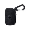 Black portable mesh dog waste bag dispenser with a clip for easy carrying
