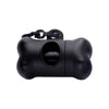 Black bone-shaped poop bag dispenser with a clip.