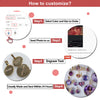 A step-by-step guide showing how to customize a custom photo pendant necklace, including selecting color and size, sending a 