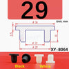 Black and white silicone rubber hole plugs shown next to the number 29 for dimension reference