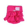 Pink reusable washable dog diapers for female dogs with a ruffled design