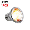 Einzelne 25W UVB-Reptilhitzlampe mit silberner Basis und hellem gelbem Licht aus der Glühbirne.