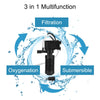 A compact submersible aquarium filter demonstrating filtration, oxygenation, and submersible functionality.