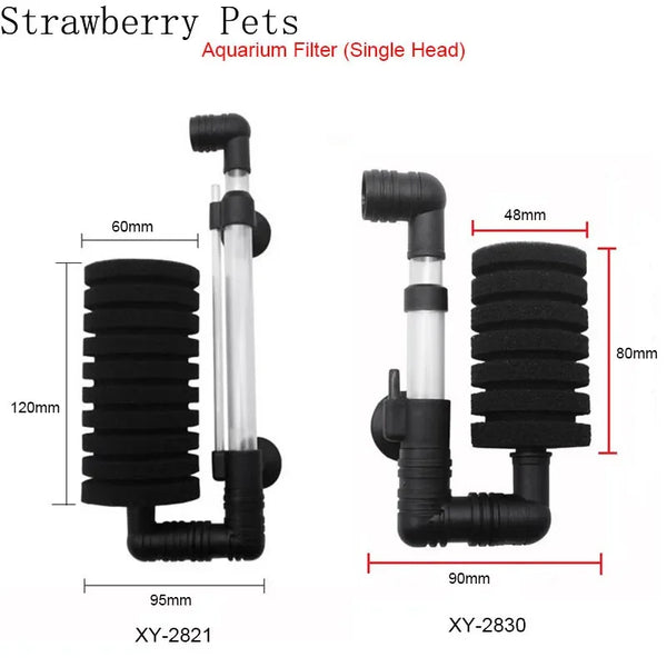 Comparaison de deux têtes de filtre d'aquarium pour poissons : XY-2821 et XY-2830.