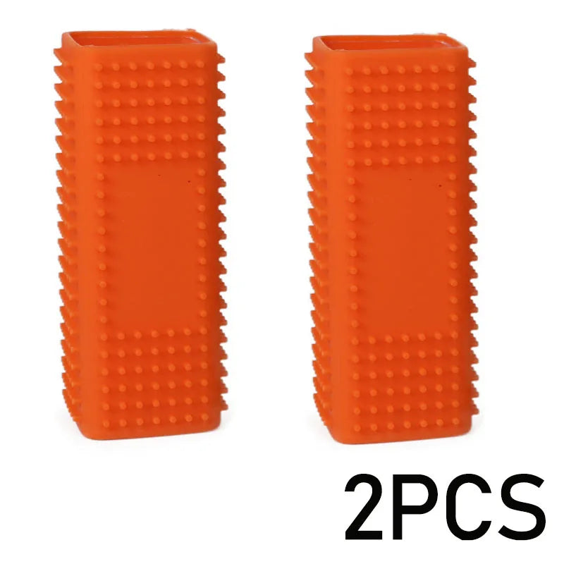 Two orange pet hair removal brushes with silicone hollow rubber bristles