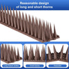 A close-up view of long and short spikes for a bendable outdoor bird and pest repellent.