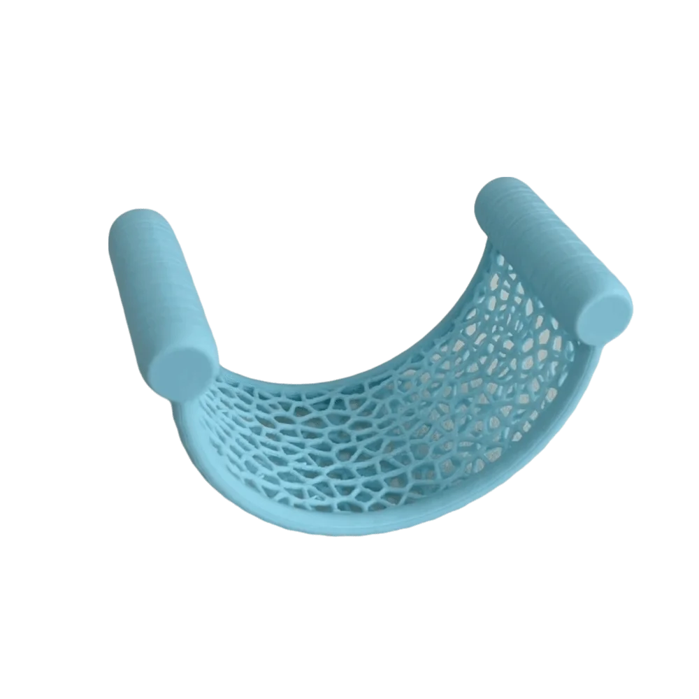 A light blue 3D printed floating hammock designed for aquarium decor.
