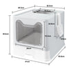A white foldable cat litter box with a front entry and top exit, shown from the top view.