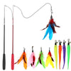 A variety pack of interactive cat toys featuring feather and plush attachments in various colors like red, orange, green, and