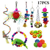 17 pieces of natural wooden swing and chewing toys for parrots including various shapes and colors