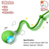 A green motion-activated toy ball with a flexible tail and a light, designed for pets.