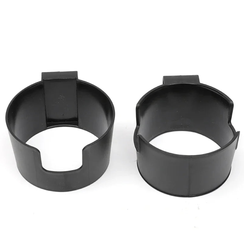 A black portable vehicle drink holder with a clamp design.