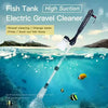 Outil électrique long pour nettoyer les graviers sous l'eau, en train de nettoyer un aquarium avec un flux d'eau et en retira