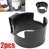 Two black portable vehicle drink holders shown in different angles