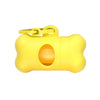Yellow bone-shaped poop bag dispenser with a clip.