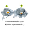 Two knitted pet hats, small (S) and medium (M), featuring a flower detail for cats and dogs.