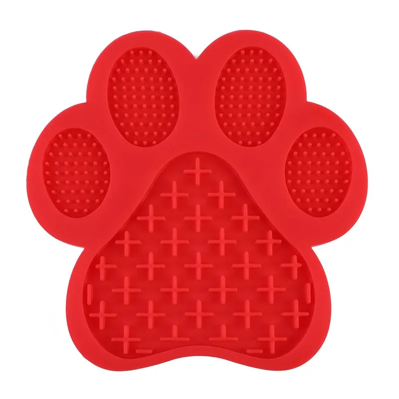 Red silicone pet licking mat with suction cups for dogs and cats