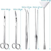 Set of stainless steel aquarium cleaning tools with various sizes and angles for cleaning fish tanks