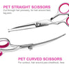 A set of pet straight and curved scissors for dog grooming