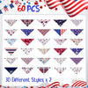 A collection of 30 different styles of patriotic dog and cat bandanas in various patterns.