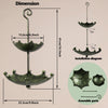 Diagram showing the dimensions and installation of an antique umbrella bird feeder with a bath bowl.