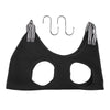 Black pet nail trimming restraint hammock for cats with attached striped fabric