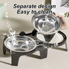 Stainless steel double pet bowl with anti-tip design being washed.