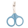 A pair of professional pet nail clippers and trimmers with silver blades and light blue handles.