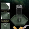 A green reptile water feeder designed with a curved dish for easy water flow.