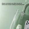 A reusable pet hair remover roller in light green is shown inside its clear protective case.