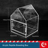 Caja de reptiles de acrílico transparente con puerta magnética y paredes perforadas.