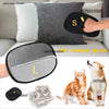 A set of black pet hair removal gloves for cats and dogs, including a silicone tool and a fur-covered item.