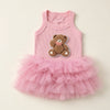 Pink knitted top with a bear appliqué and a ruffled pink tulle skirt for pets