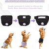 Reusable female dog diapers in black and purple for different dog breeds with an adjustable hook and loop closure