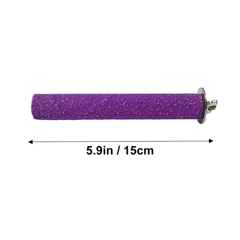 Purple natural wooden perch stand for parrots and birds, measuring 5.9 inches long.