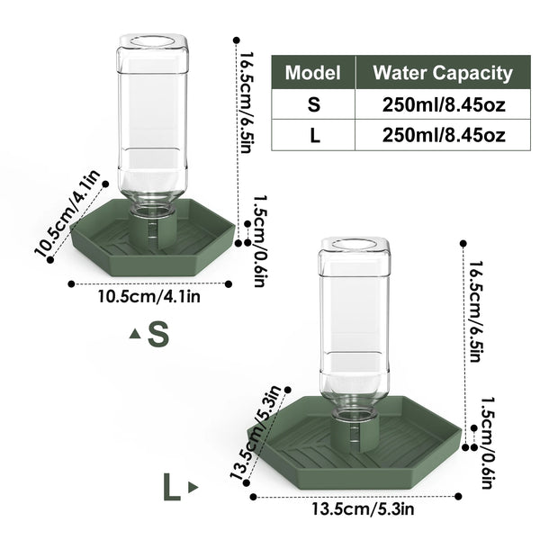 A set of two green water dishes for bearded dragons and tortoises, labeled S and L sizes.