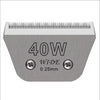 Lame de toilettage argentée avec une puissance de 40W et une largeur de 0,25 mm, dotée d'un tranchant dentelé.