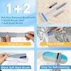 A set of pet hair removal brushes including a small brush, a soft back brush, and a black soft back brush.