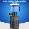 A blue and black built-in filter submersible pump for aquarium water circulation.