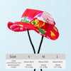 Red and pink floral print bucket hat for pets with adjustable strap