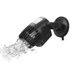 A black submersible water circulation pump is shown actively moving water.