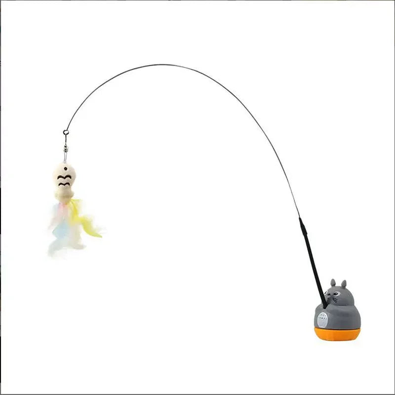 A long, thin feather wand with a bell is shown, extending from a handle.