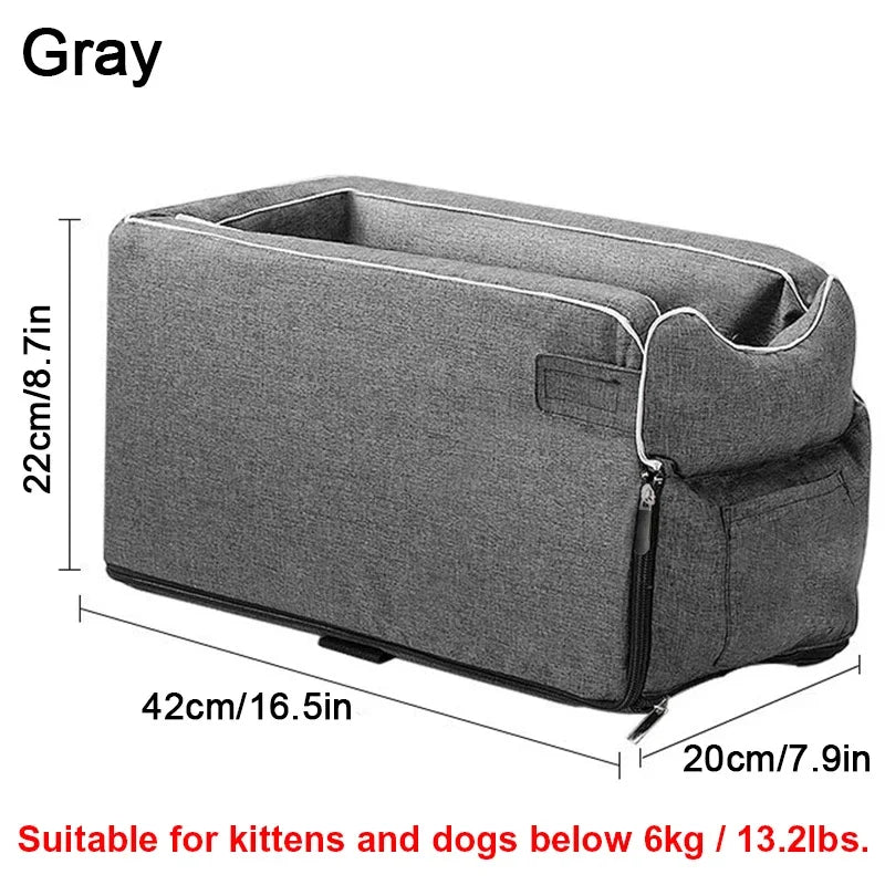 Gray portable pet car seat and booster bed suitable for dogs and cats below 6kg