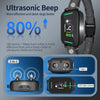 A black ultrasonic beep bark collar device with a silicone strap and a separate LCD color screen component.