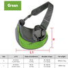 Green breathable dog sling carrier with adjustable straps and size options S and L