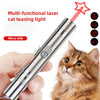 A hand holds a multi-functional laser cat teasing light device aimed at a cat.