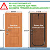 Diagram showing the size of a door and corresponding pet screen door, with measurements for both sizes.