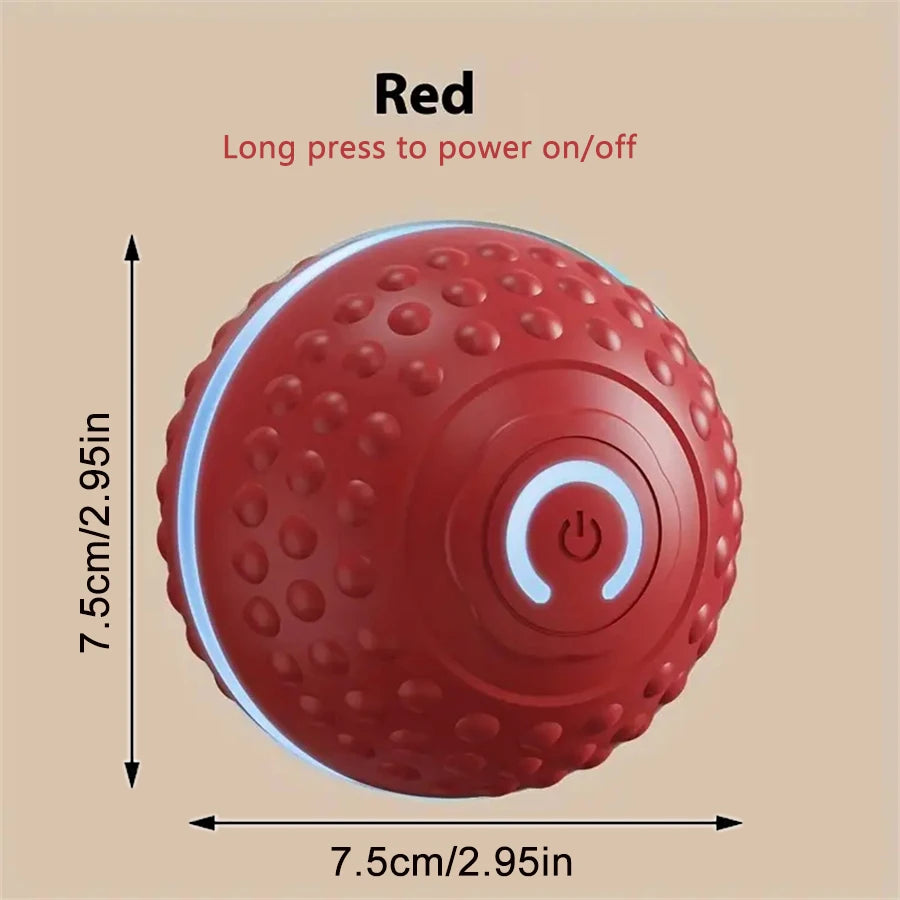 Roter, interaktiver, automatischer Spielball für Haustiere mit Power-Taste.