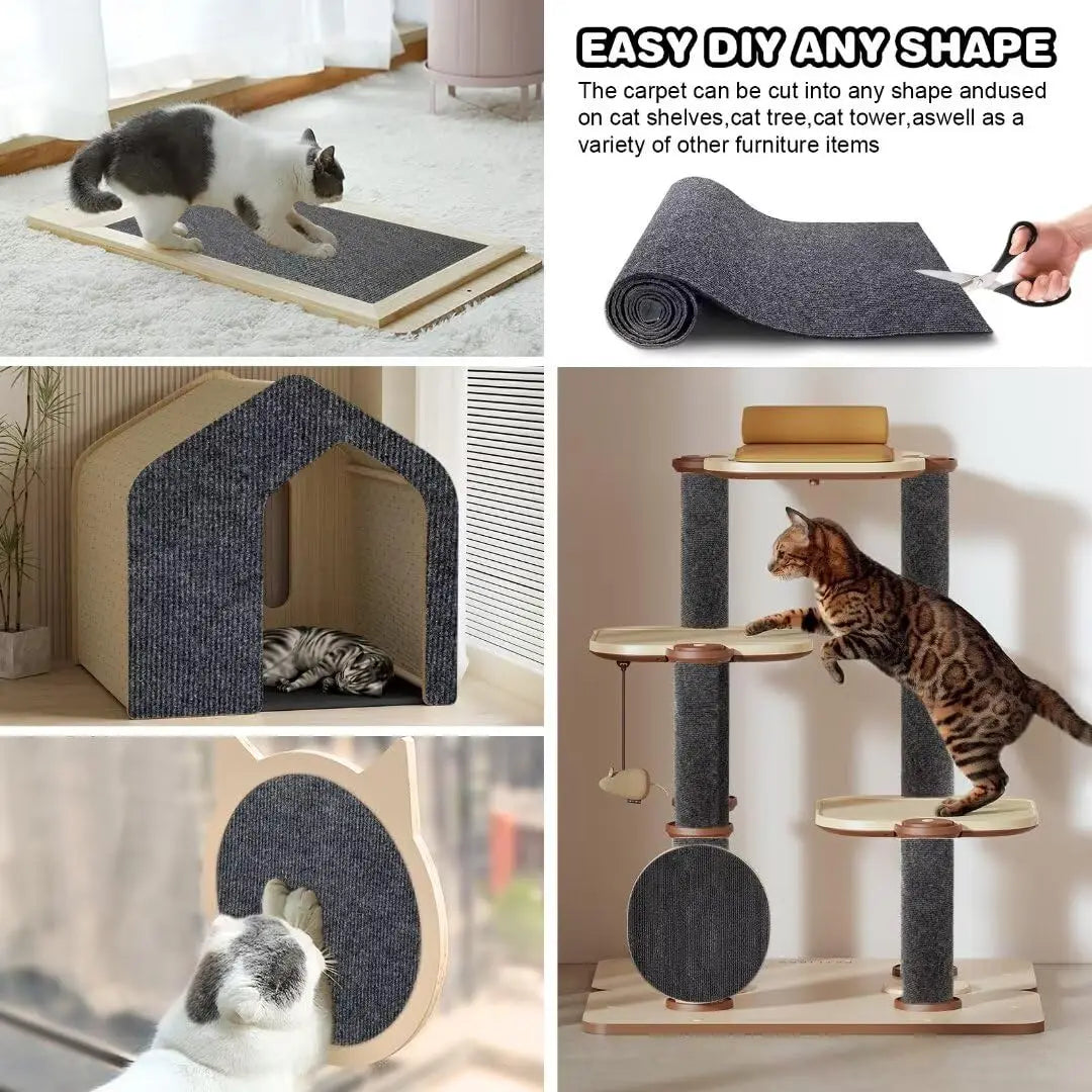 Selbstklebender Anti-Rutsch-Teppich als Kratzbaum und Schlafplatz für Katzen.